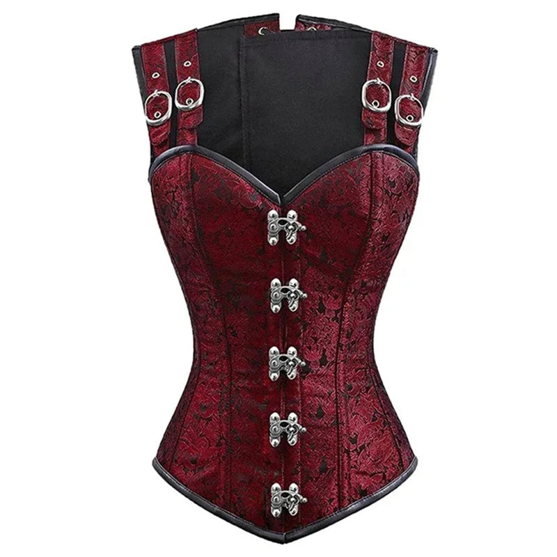 Gothic Steampunk Overbust Corset with Steel Bones and Buttons - Image 7