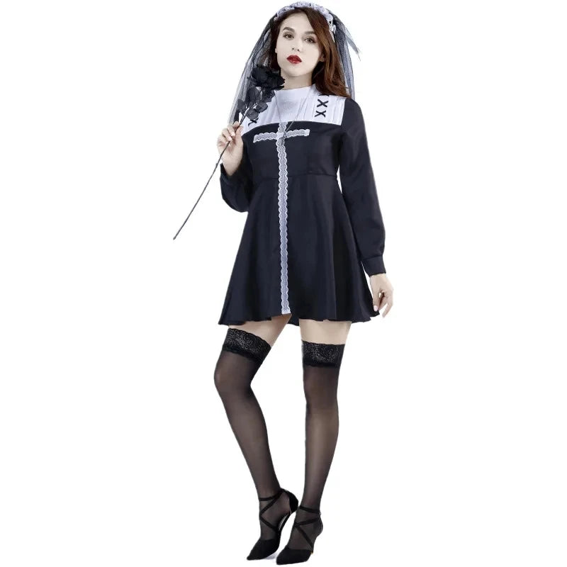 Dark Nun Bride Costume for Halloween Cosplay & Role Play - Image 17