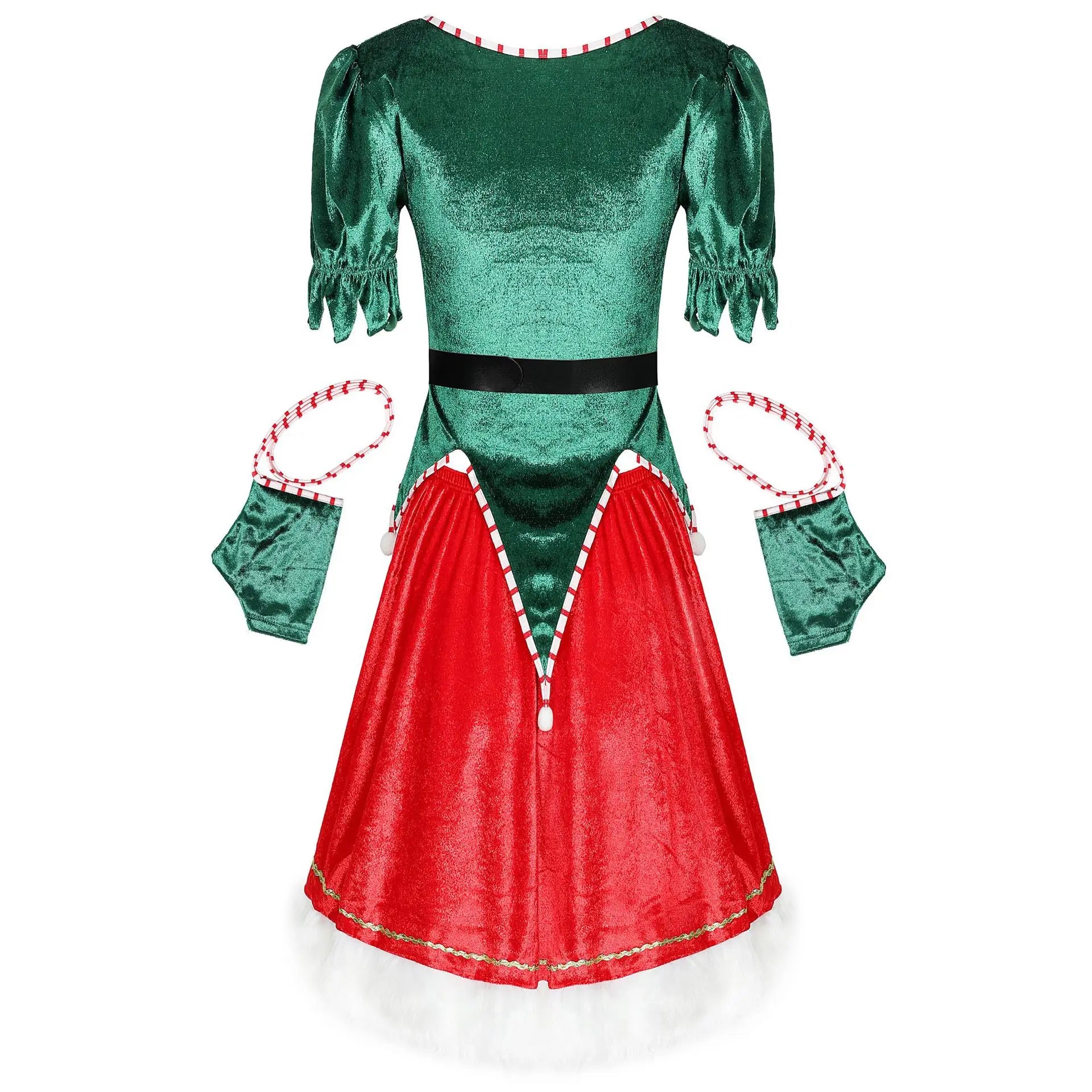 Velvet Green Elf Costume for Christmas Carnival Events - Image 15