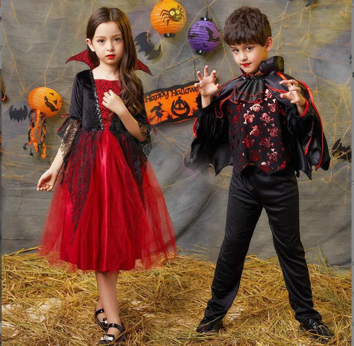 Girls' Vampire Costume Set with Cape for Halloween Fun