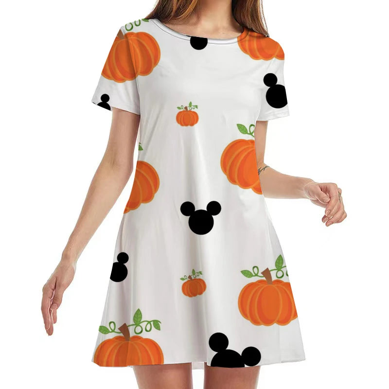 Summer Halloween Mini Dress with Mickey and Minnie Print