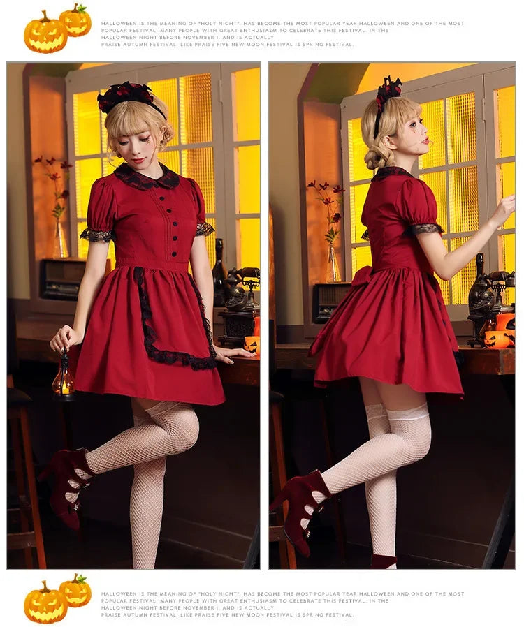Red & Black Lace Evil Castle Maid Cosplay Dress - Image 14