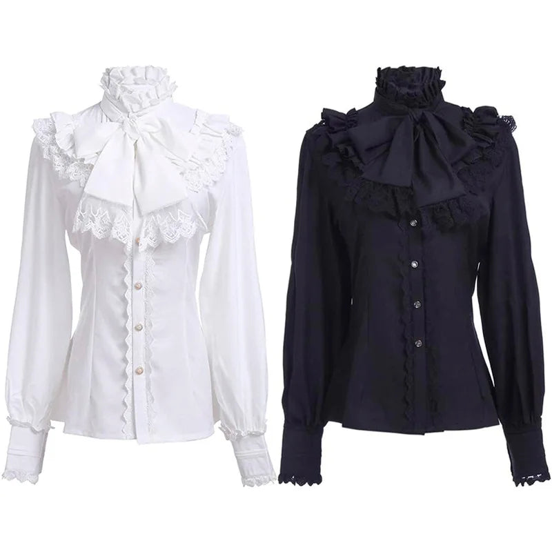 Elegant Long Sleeve White Medieval Peasant Blouse for Women - Image 18