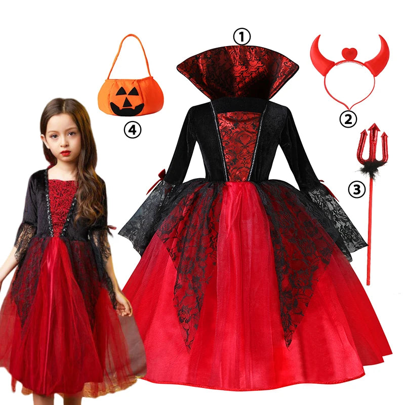 Enchanting Girls' Vampire Witch Costume for Halloween Parties - Image 15