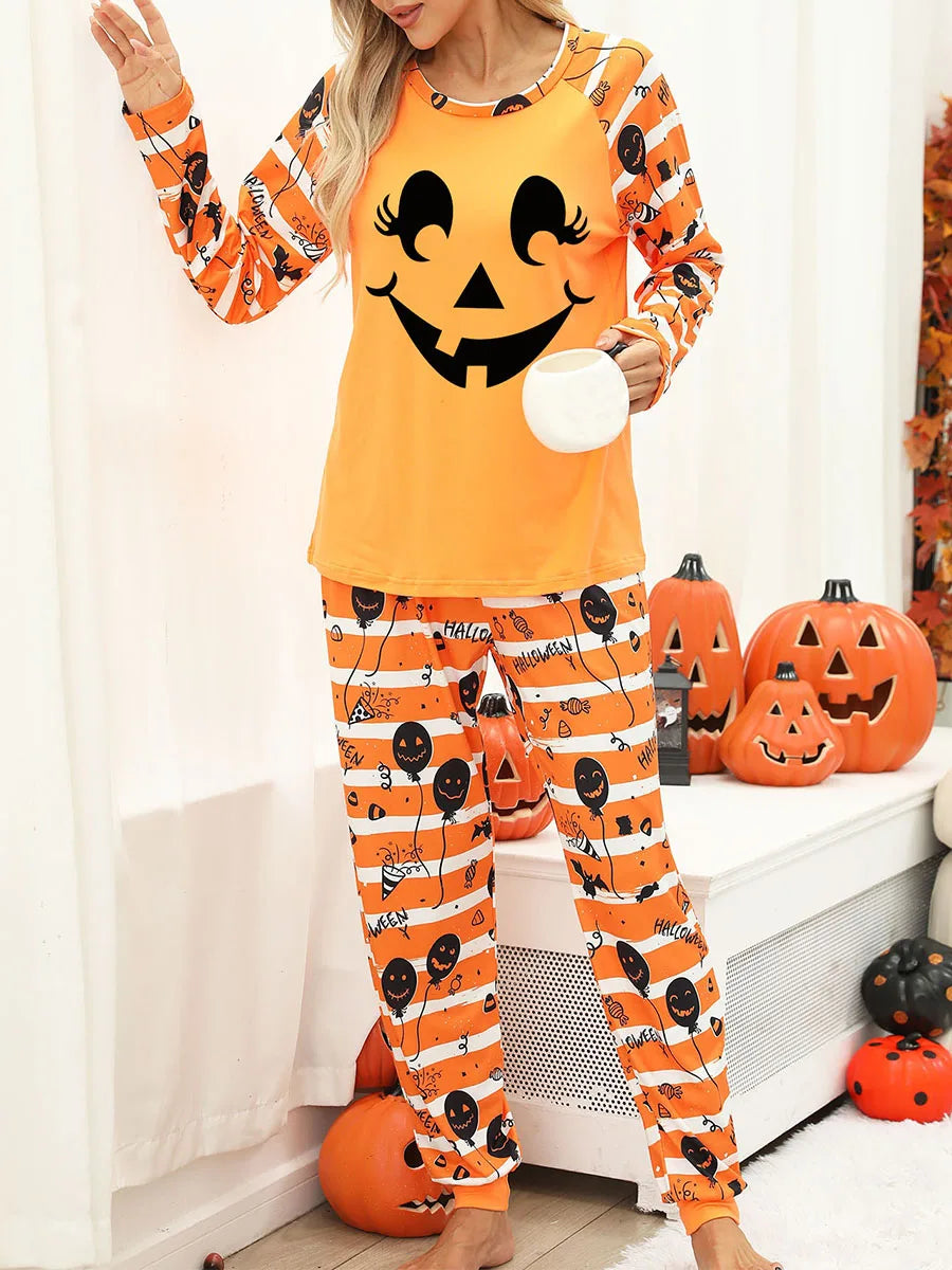 Ghost & Pumpkin Print Women's Halloween Pajama Set - Image 26