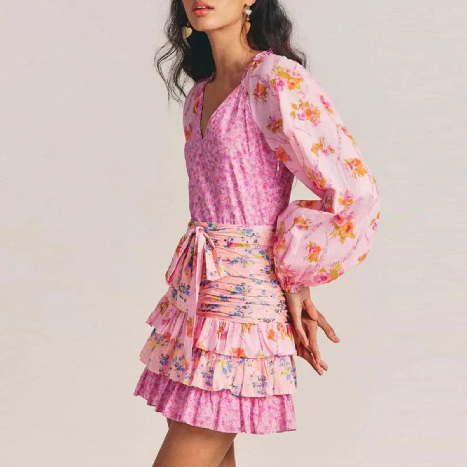 Floral V-Neck Ruffle Mini Dress for Summer Events - Image 5