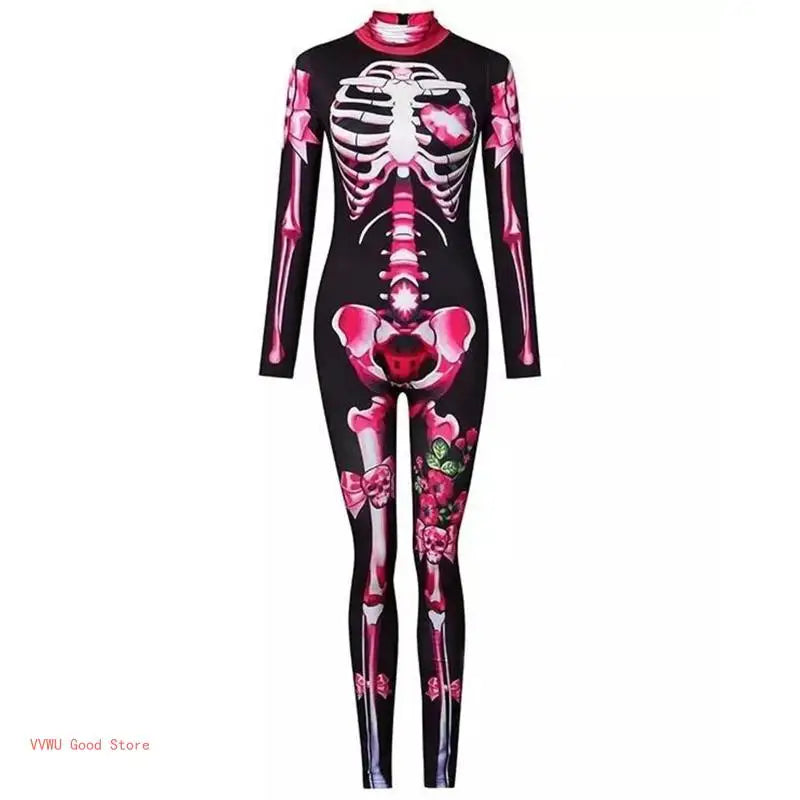 Skull Print Long Sleeve Jumpsuit Costume for Halloween - Image 5