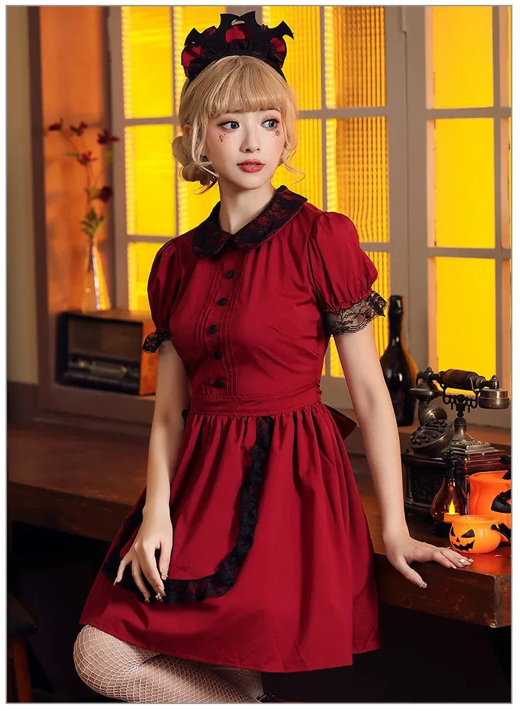 Red & Black Lace Evil Castle Maid Cosplay Dress - Image 13