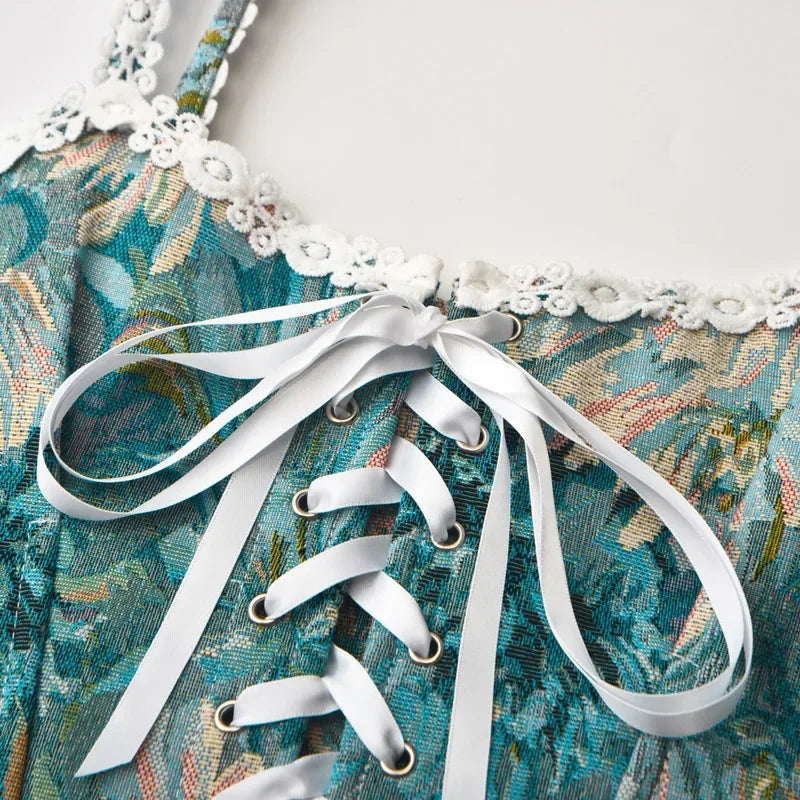 Elegant Lace-Up Overbust Corset with Oil Painting Pattern - Image 11