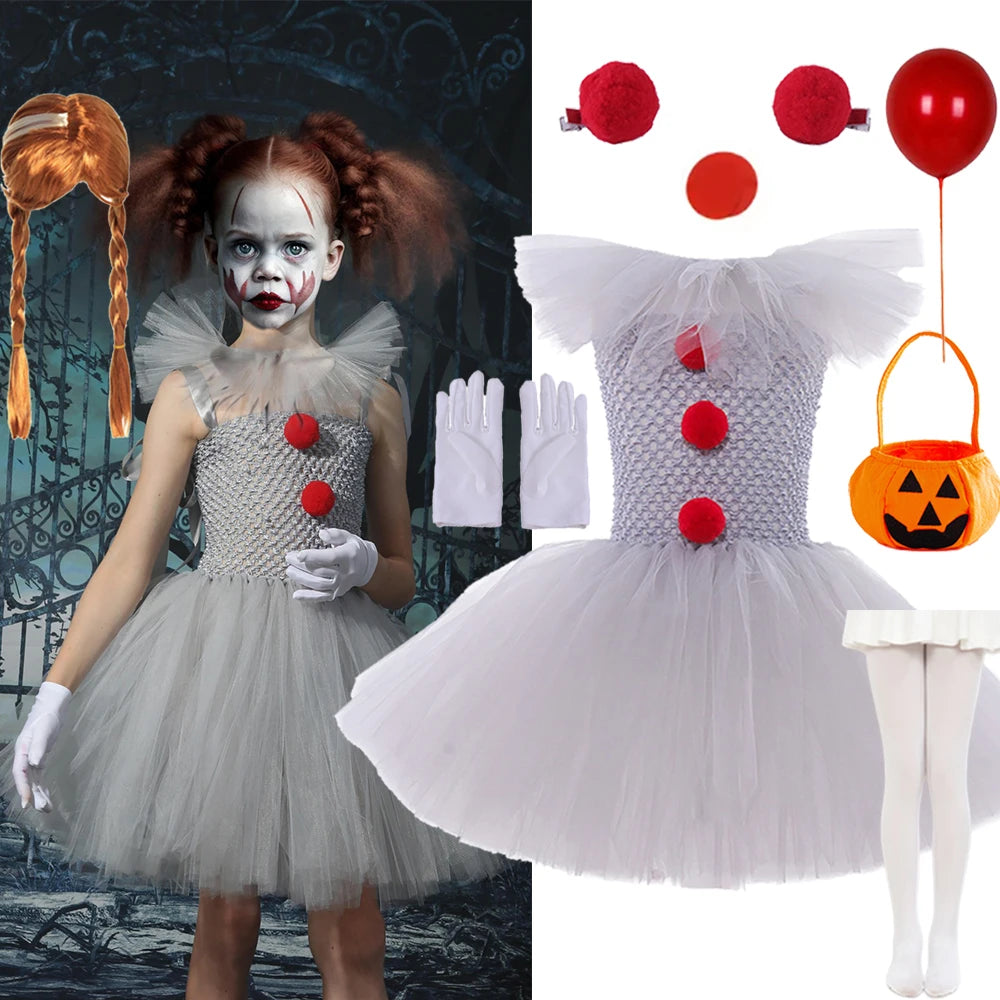 Girls' Creepy Clown Tutu Dress for Halloween Parties