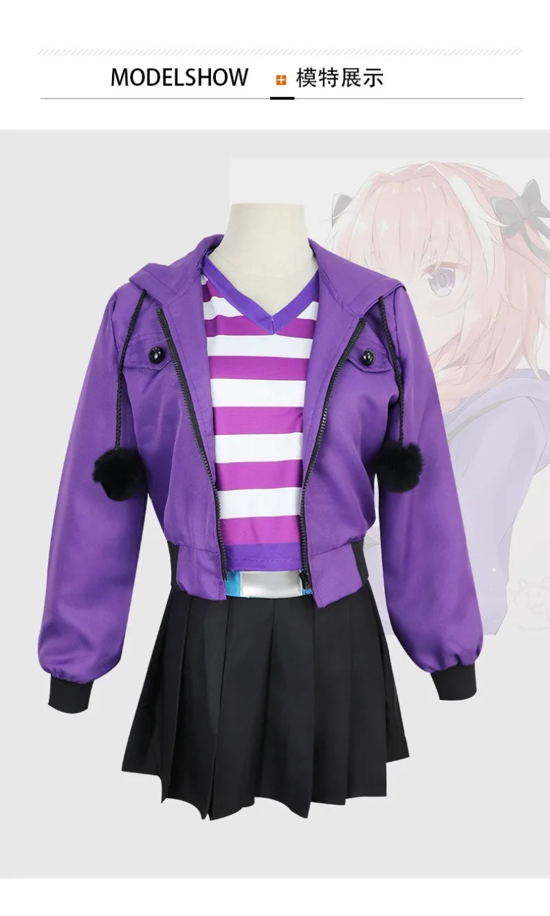 Astolfo Cosplay Costume: Purple Black Sports Wear & Wig - Image 10