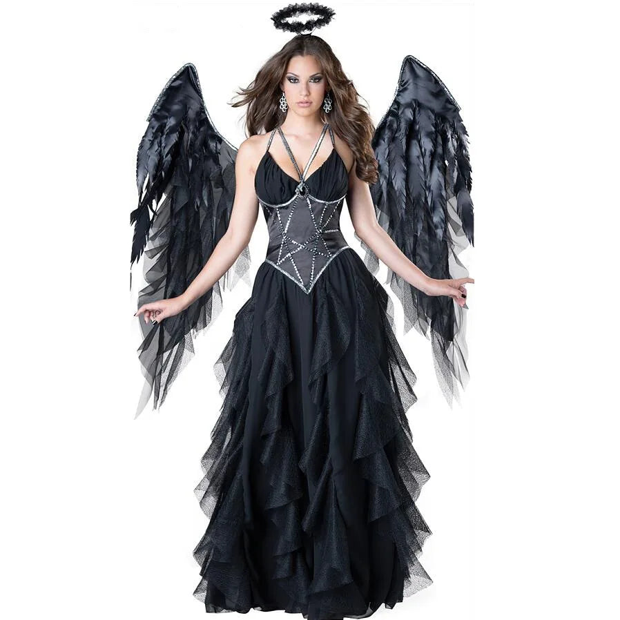 Dark Fallen Angel Costume with Wings for Halloween Cosplay - Image 33