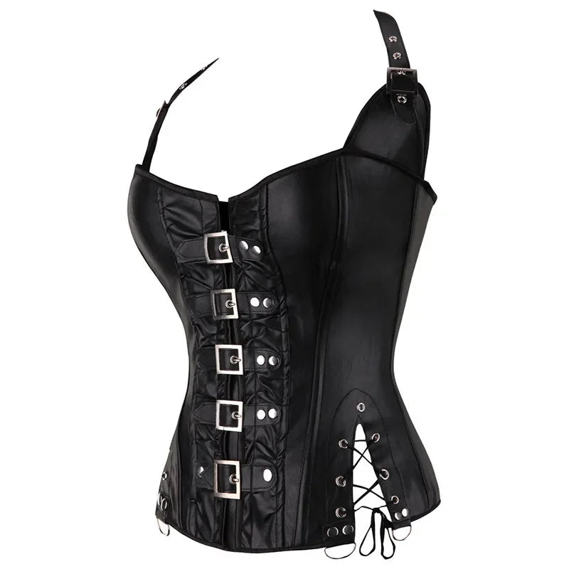 Steampunk Faux Leather Underbust Corset with Lace-Up Design - Image 11