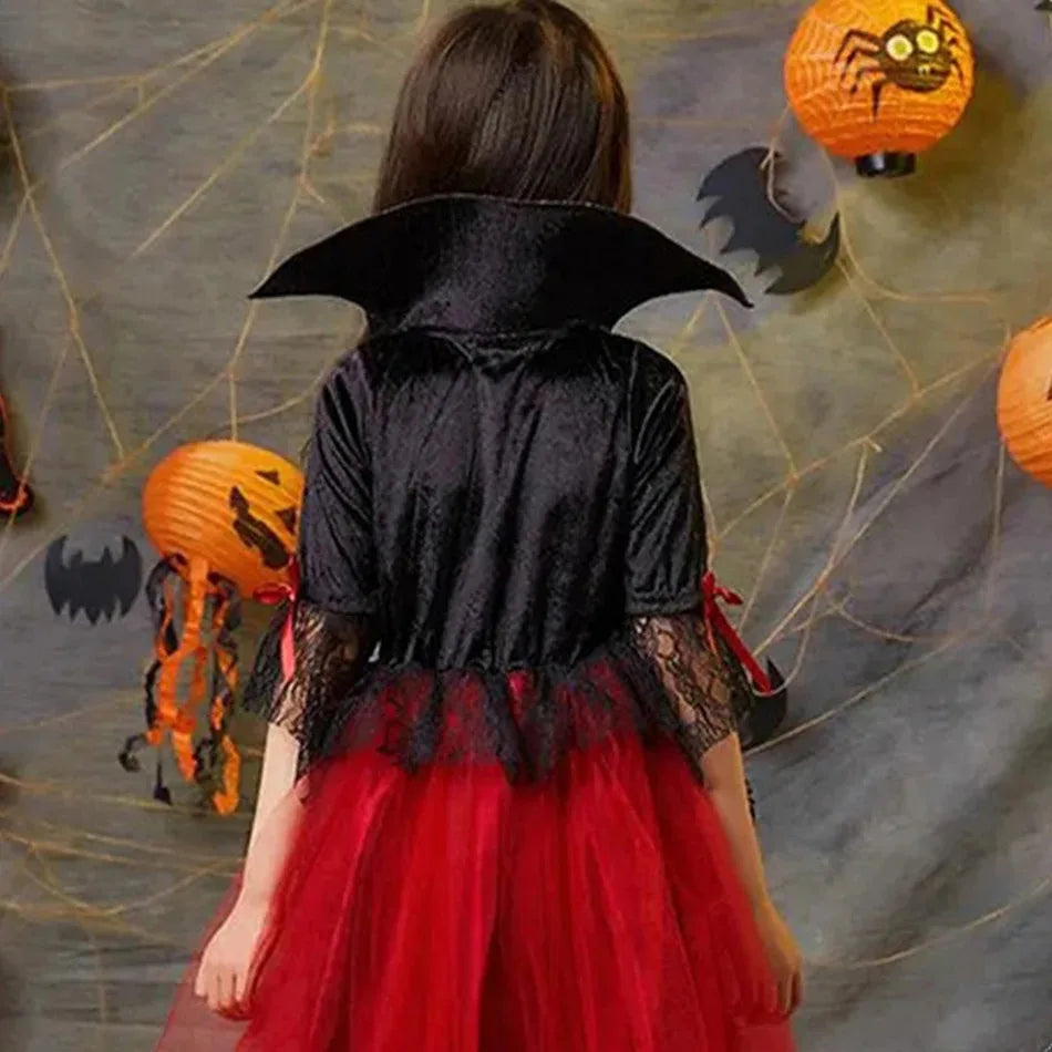 Elegant Red and Black Ghost Bride Costume for Kids - Image 5