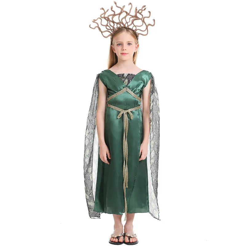 Serpentine Print Gorgon Dress with Cape for Halloween - Image 10