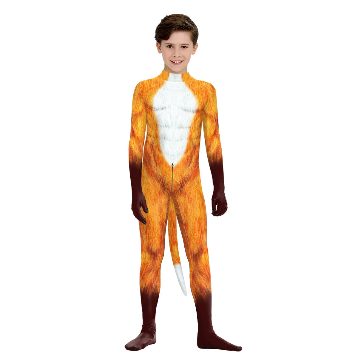 Children's Animal Print Cosplay Costume with Tail Jumpsuit - Image 2