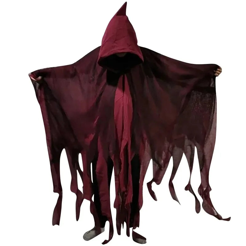 Unisex Halloween Ghost Costume with Hooded Tattered Cape - Image 5