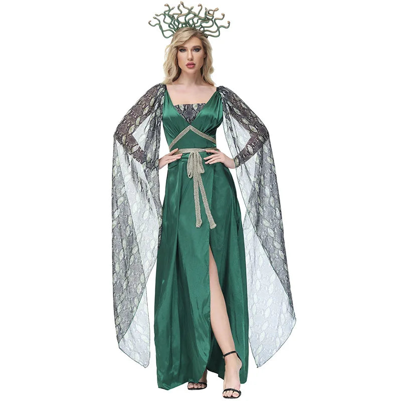 Serpentine Print Gorgon Dress with Cape for Halloween - Image 17