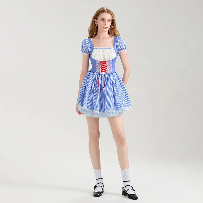 Blue Gingham Lolita Dress for Halloween Cosplay - Image 7