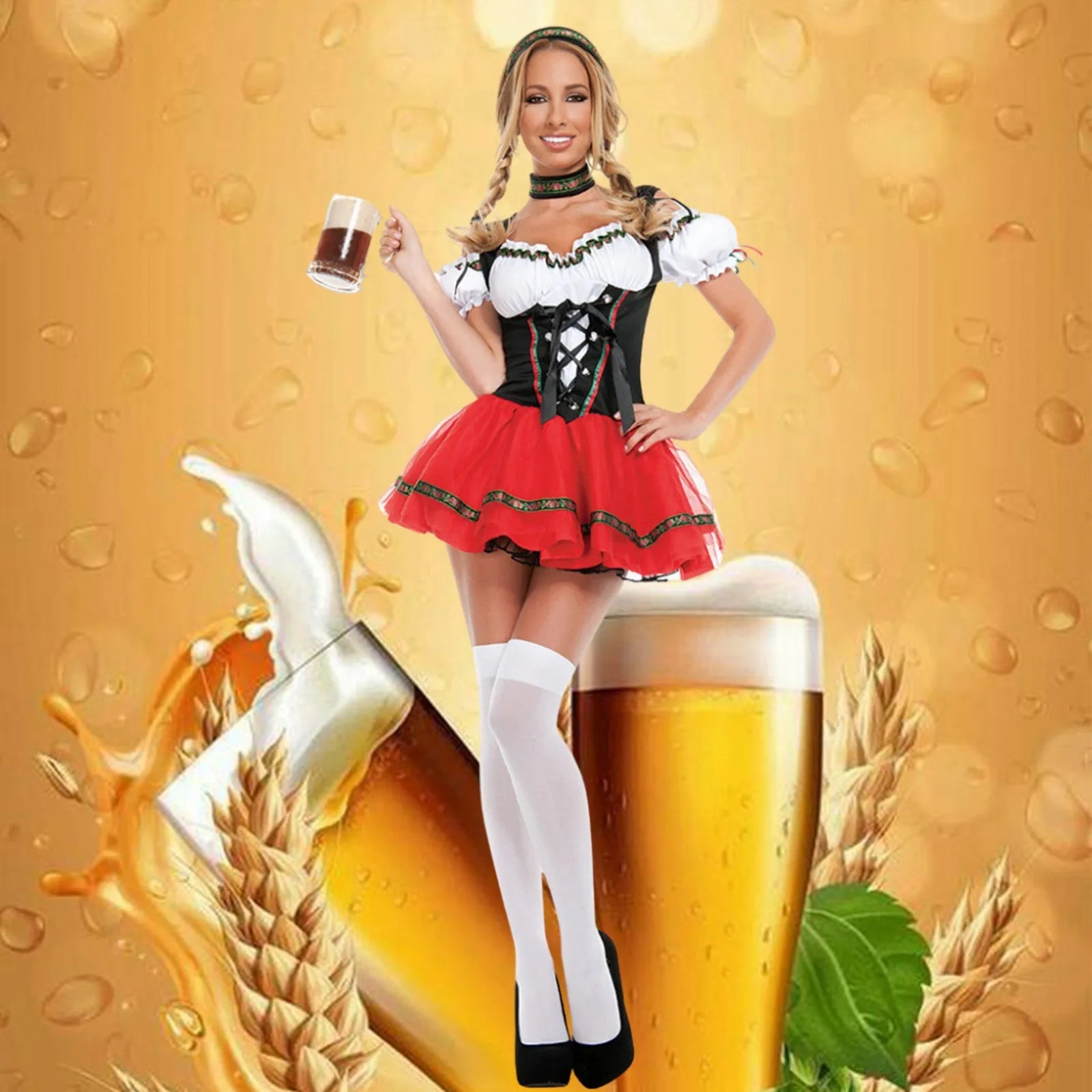 Elegant Lace-Up Oktoberfest Dirndl Dress for Women