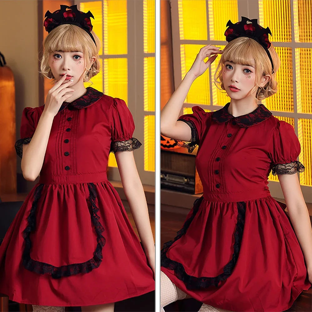Red & Black Lace Evil Castle Maid Cosplay Dress - Image 7