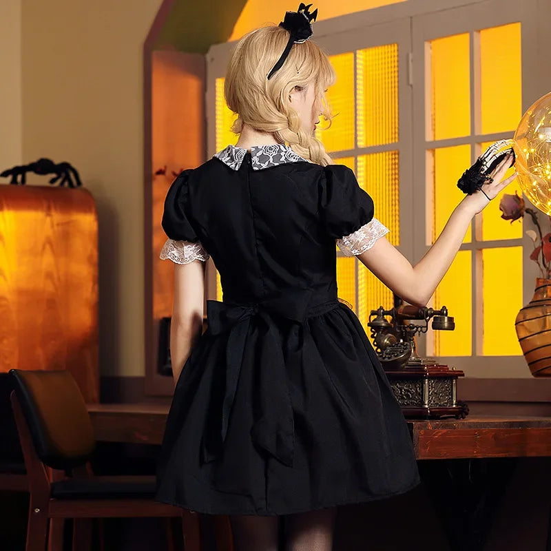 Red & Black Lace Evil Castle Maid Cosplay Dress - Image 4