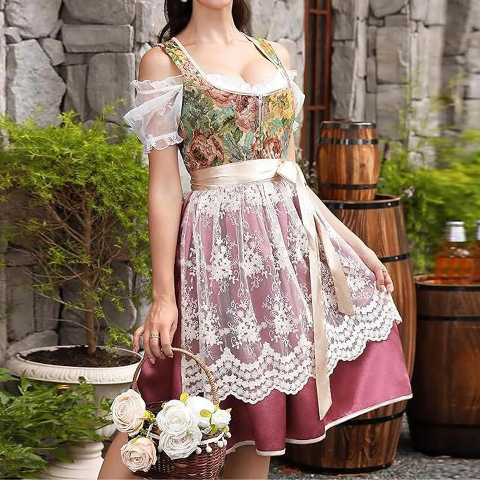 Festive Bavarian Dirndl Dress for Oktoberfest & Halloween Fun