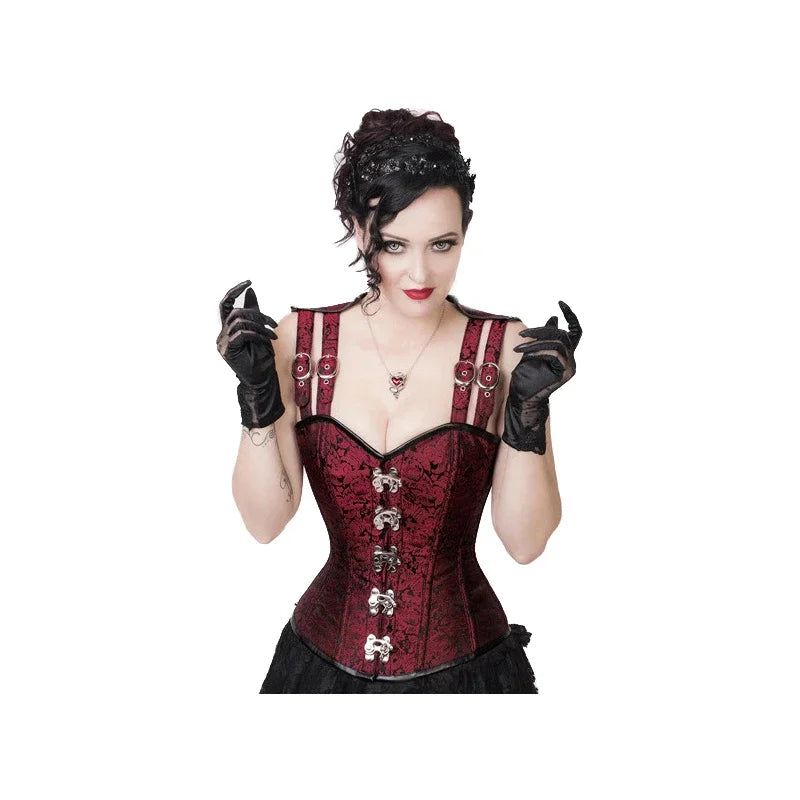 Gothic Steampunk Overbust Corset with Steel Bones and Buttons - Image 10