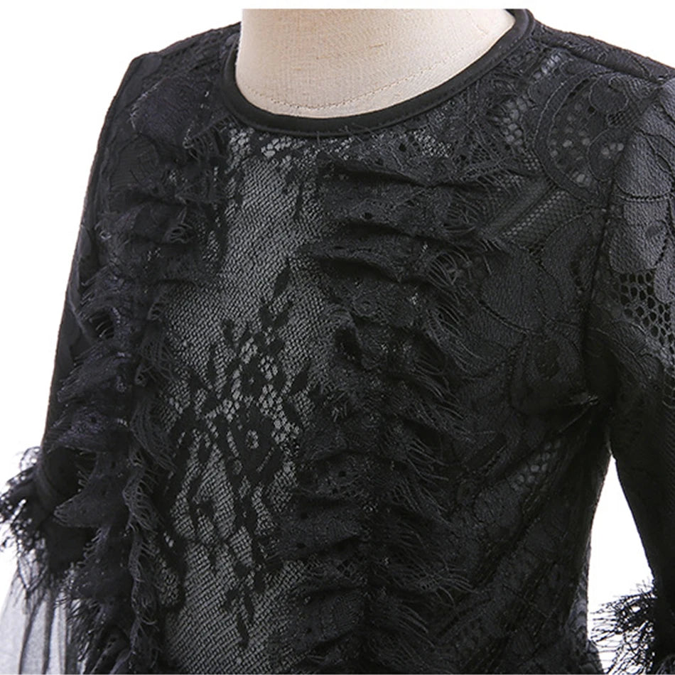 Luxury Black Lace Witch Dress for Girls' Halloween Cosplay - Image 5