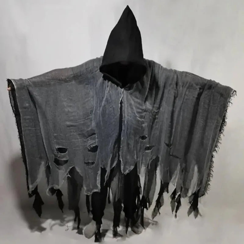 Unisex Halloween Ghost Costume with Hooded Tattered Cape - Image 9