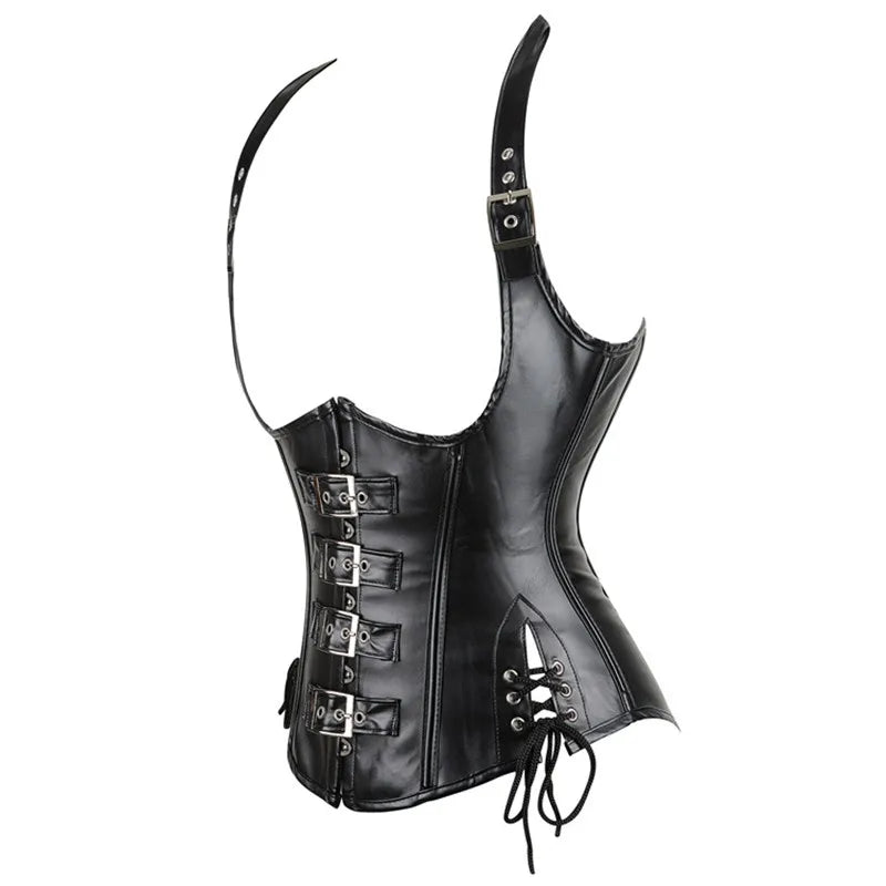 Steampunk Gothic Underbust Corset with Halter & Buckles - Image 25