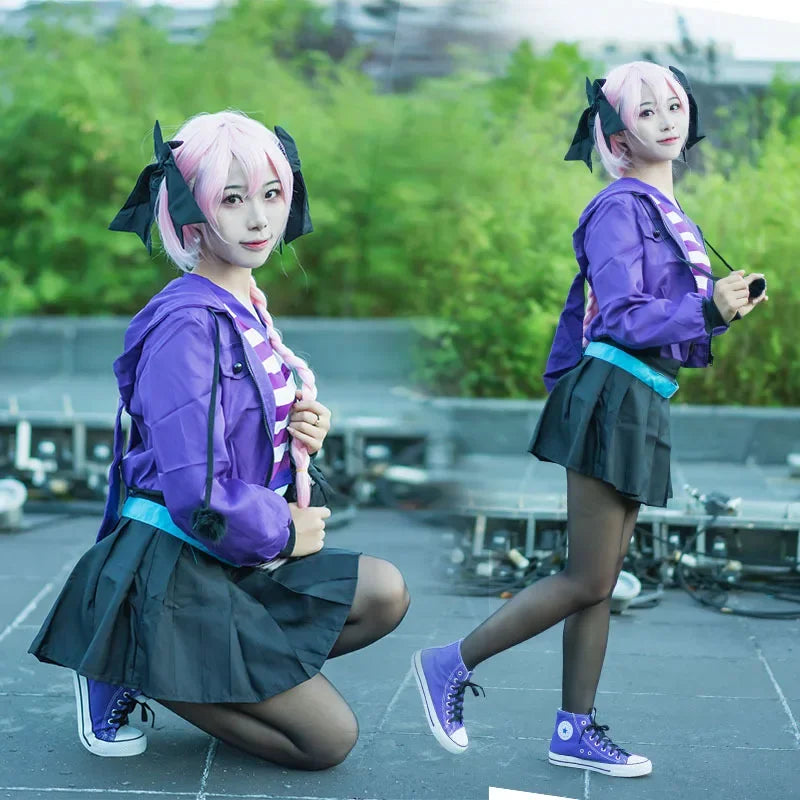 Astolfo Cosplay Costume: Purple Black Sports Wear & Wig - Image 5