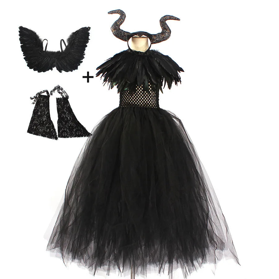 Black Feather Shawl Costume Dress for Girls Halloween - Image 6