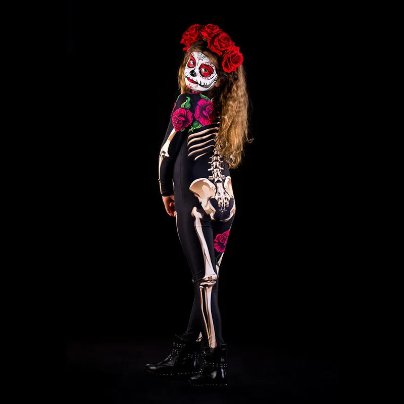 Scary Skeleton Girl Long Sleeve Romper for Halloween Party - Image 3