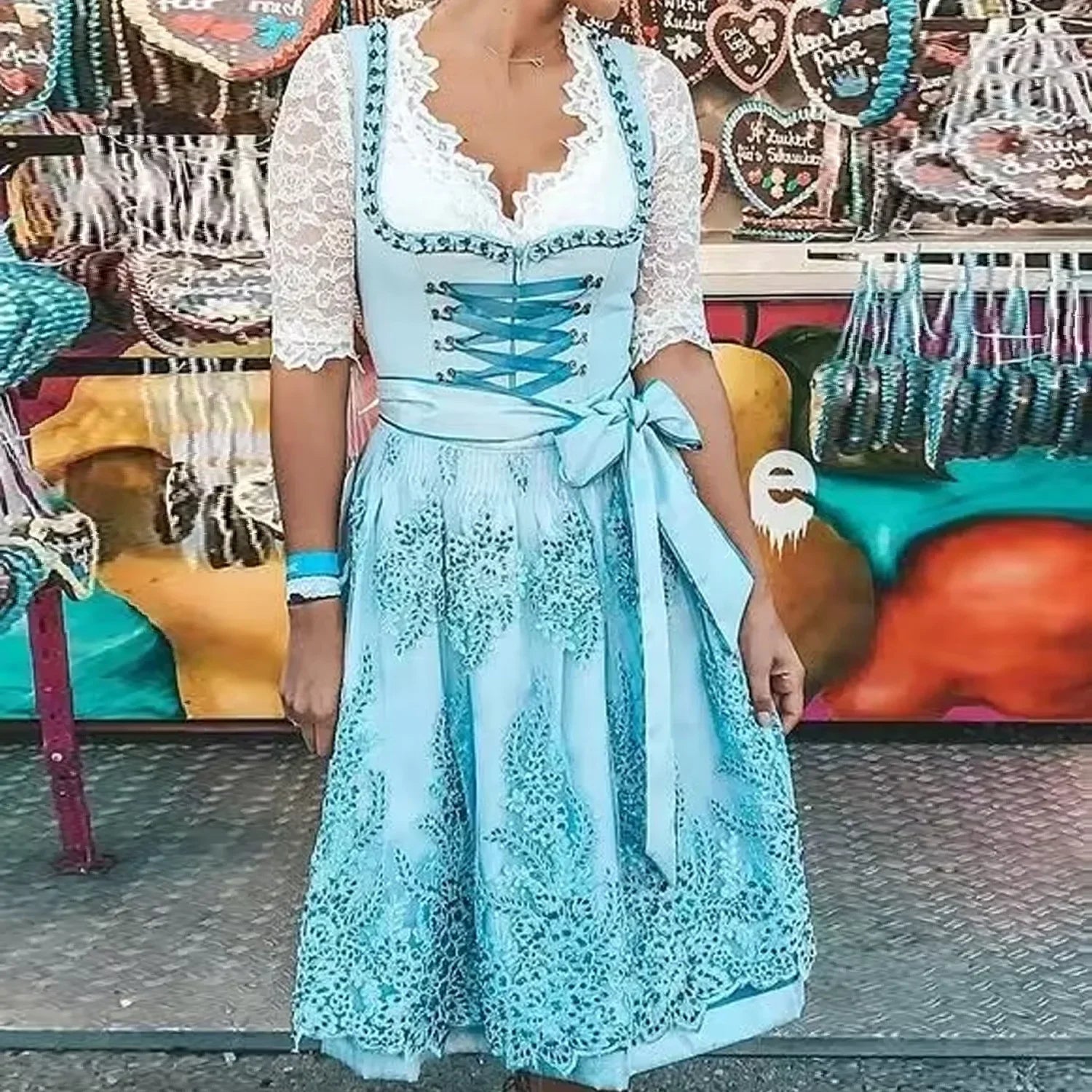 Festive Short-Sleeved Oktoberfest Maid Dress for Performances - Image 2