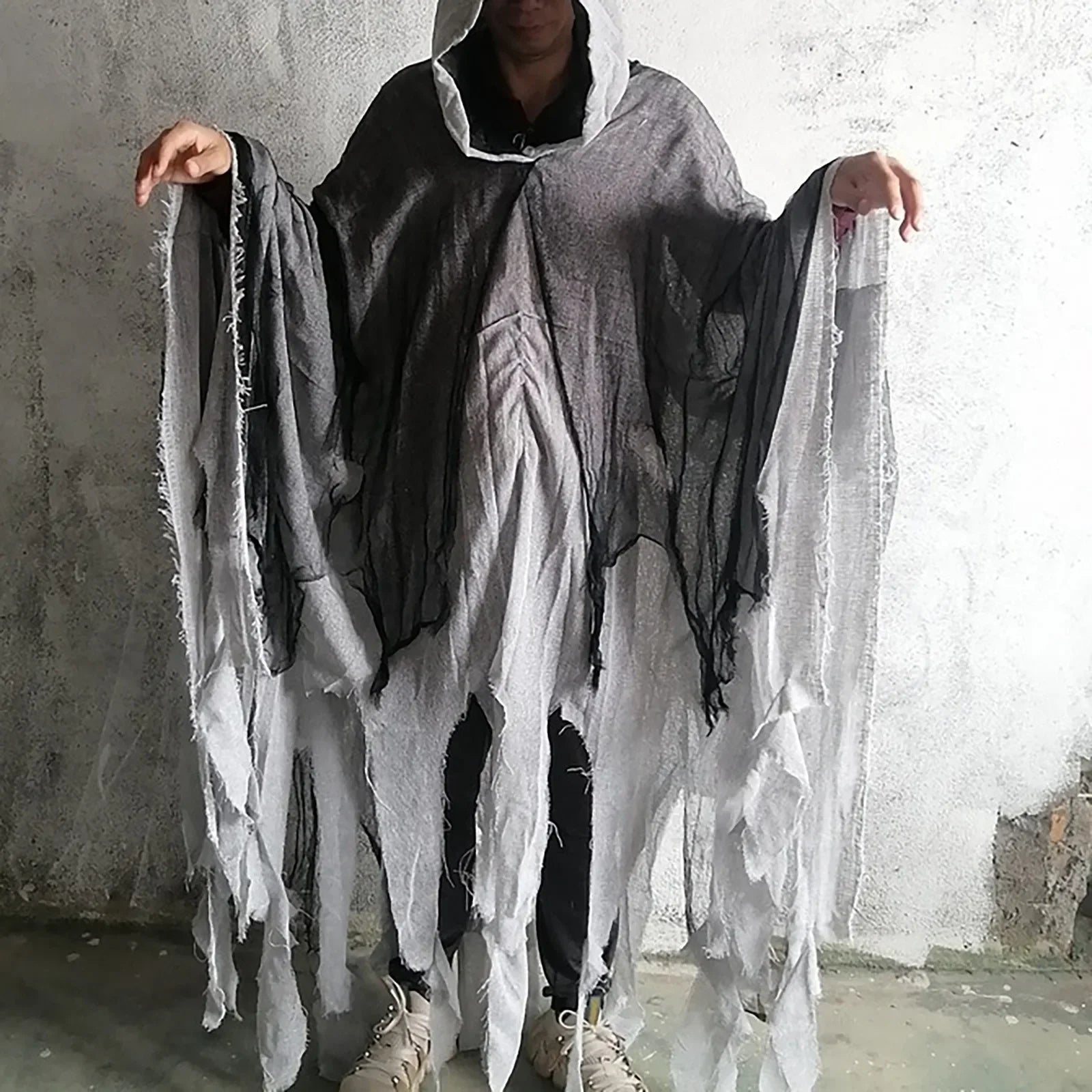 Unisex Halloween Ghost Costume with Hooded Tattered Cape - Image 23
