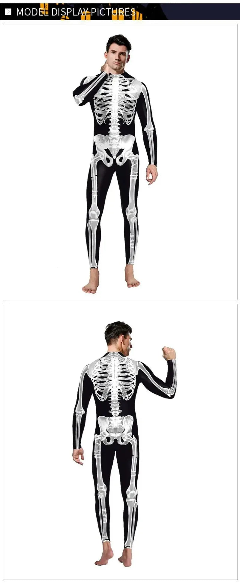 Men's 3D Skull Skeleton Costume Jumpsuit for Halloween - Image 10