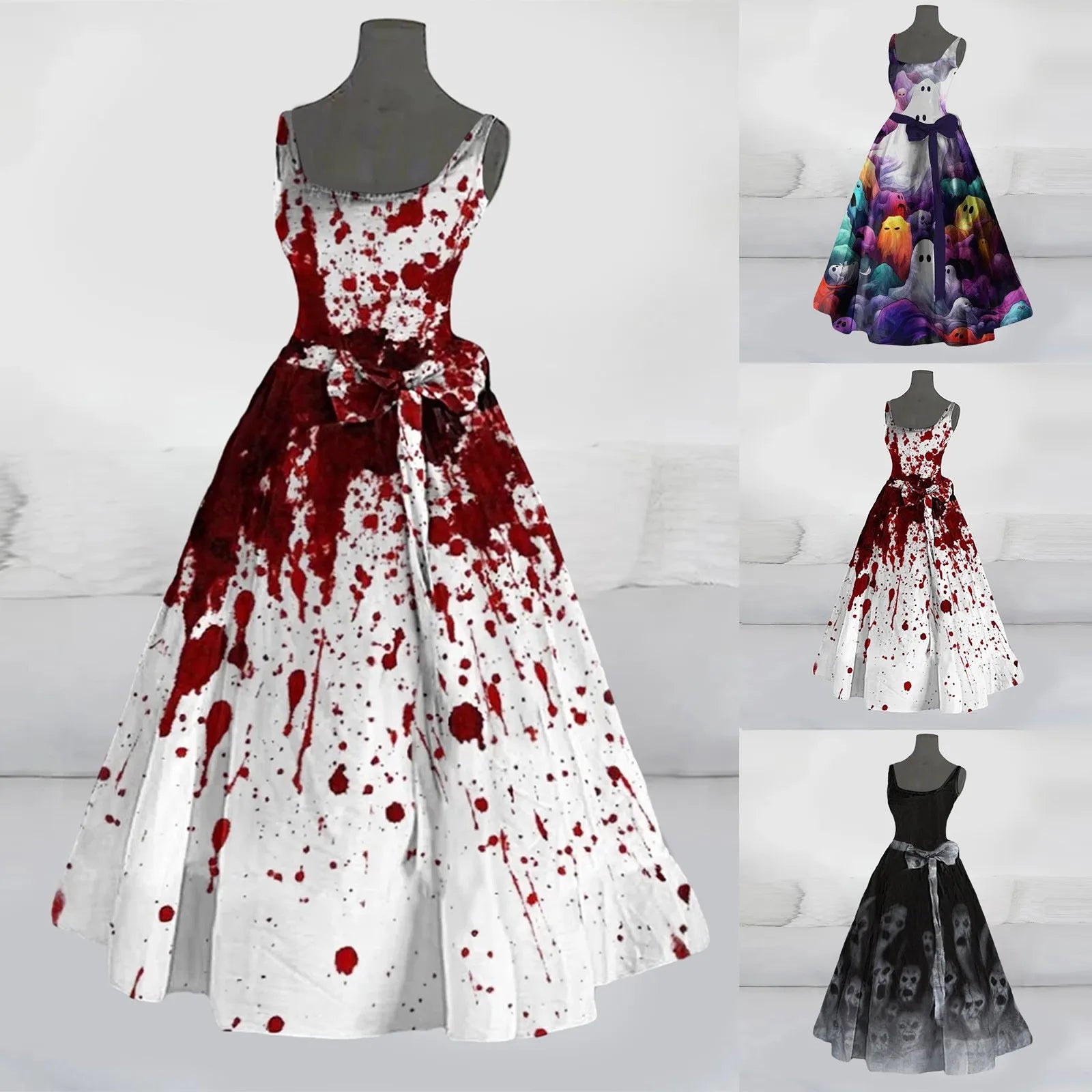 Bloody Tie-Dye Ghost Bride Vampire Costume for Women