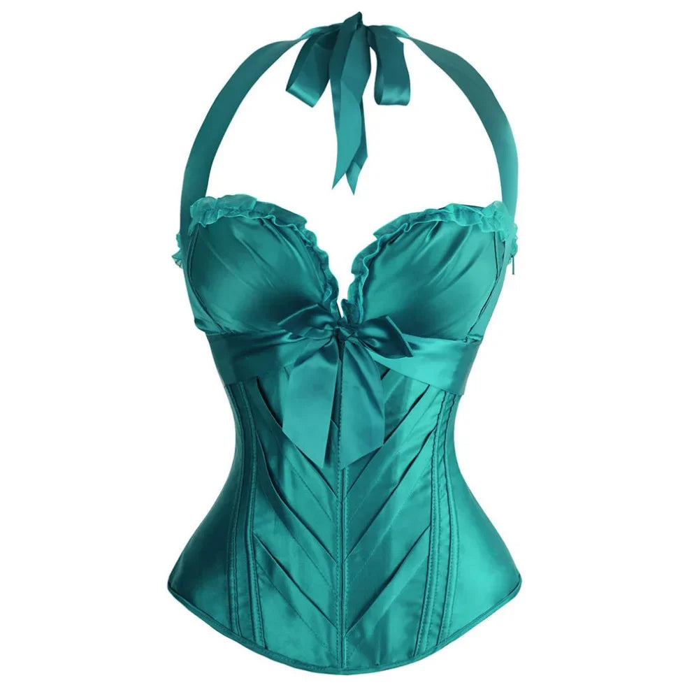 Elegant Floral Print Satin Overbust Corset Bustier