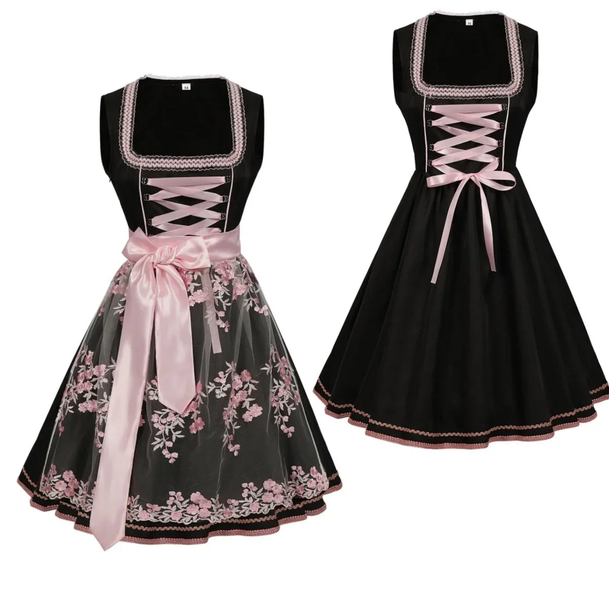 Elegant Bavarian Square Neck Lace Midi Dress Set