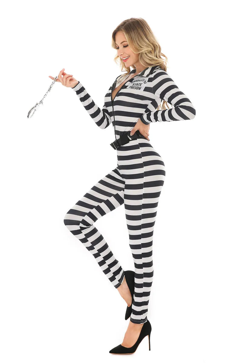 Women's Striped Prisoner Jumpsuit Costume for Halloween - Image 6