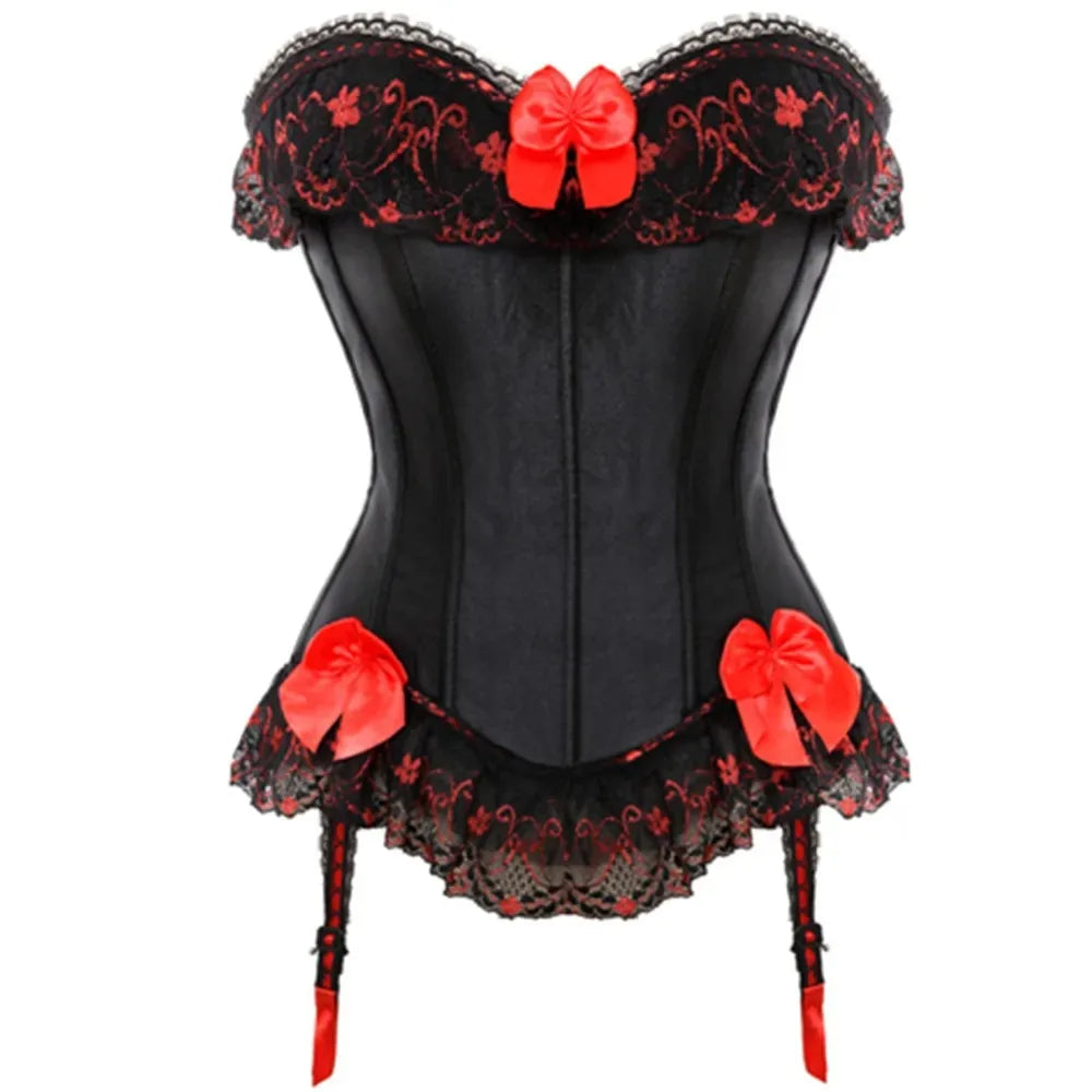 Plus Size Lace Corset Top with Bowknot and Garters - Image 5