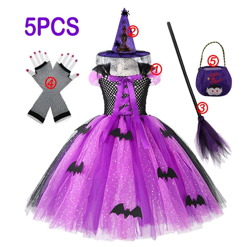 Enchanting Girls' Halloween Witch Costume Tutu Dress - Image 6