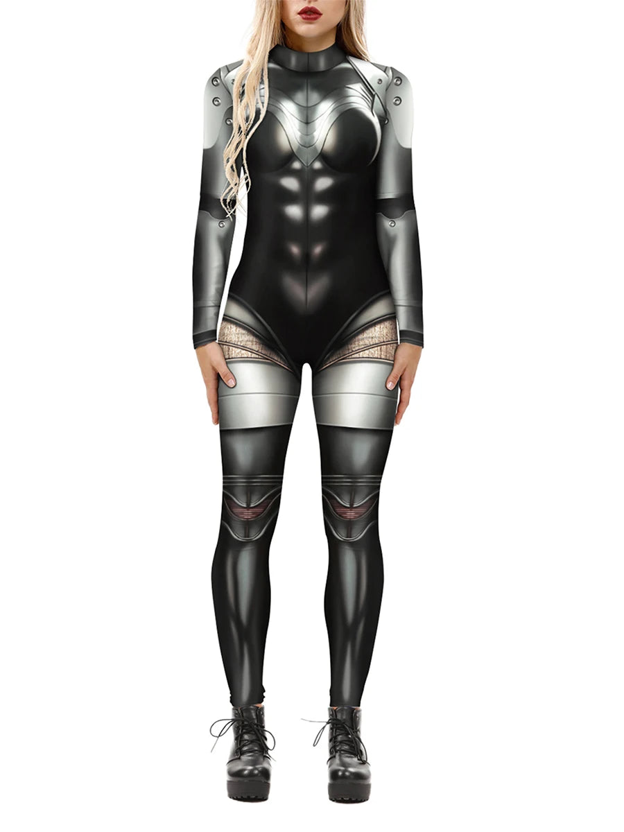 Women's 3D Printed Skeleton Costume Jumpsuit for Halloween - Image 4
