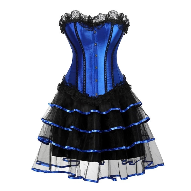 Vintage Gothic Corset Dress with Tutu Skirt for Women