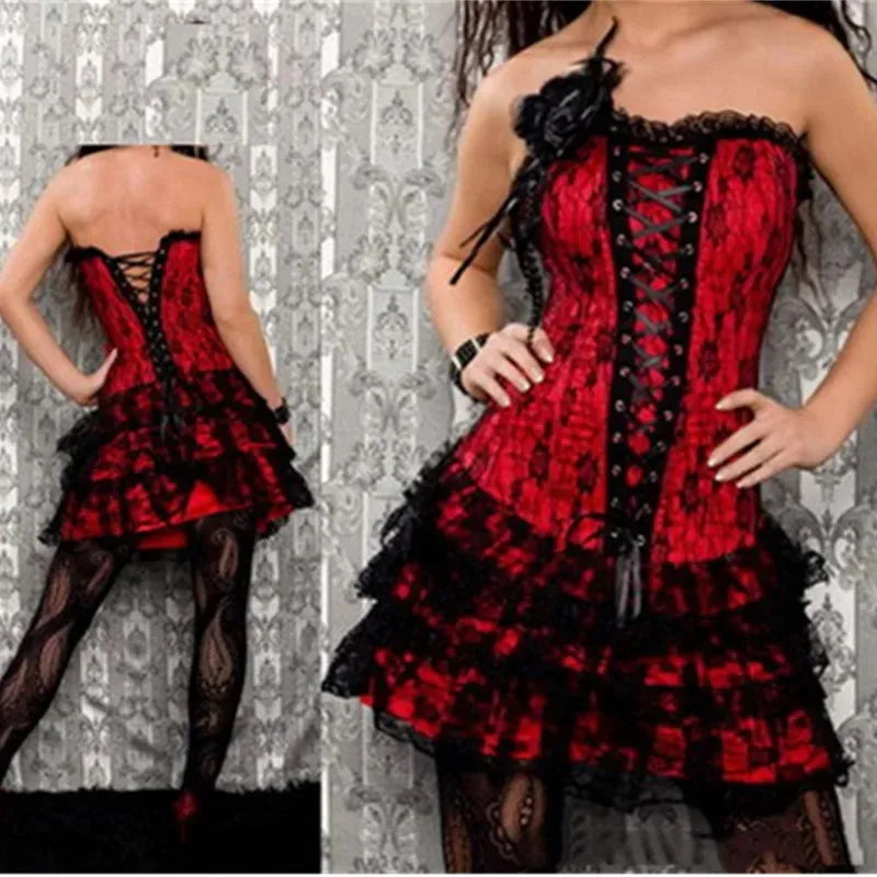 Gothic Floral Lace Corset Dress with Tutu Skirt Costume - Image 4
