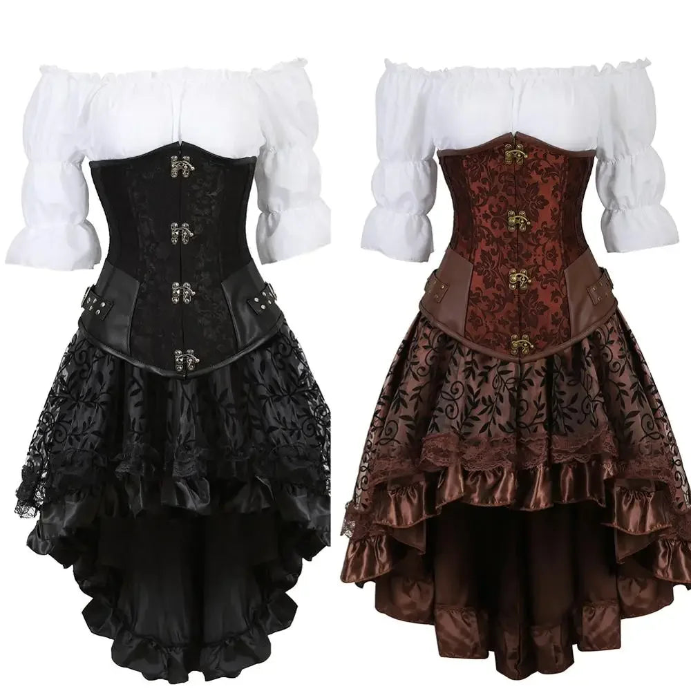 Plus Size Leather Corset 3-Piece Steampunk Outfit Set