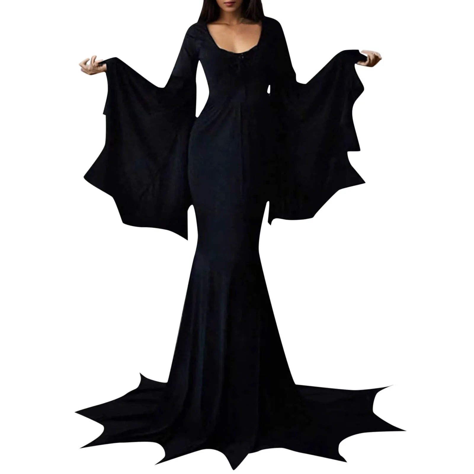 Gothic Witch Halloween Dress with Train for Women - Image 3