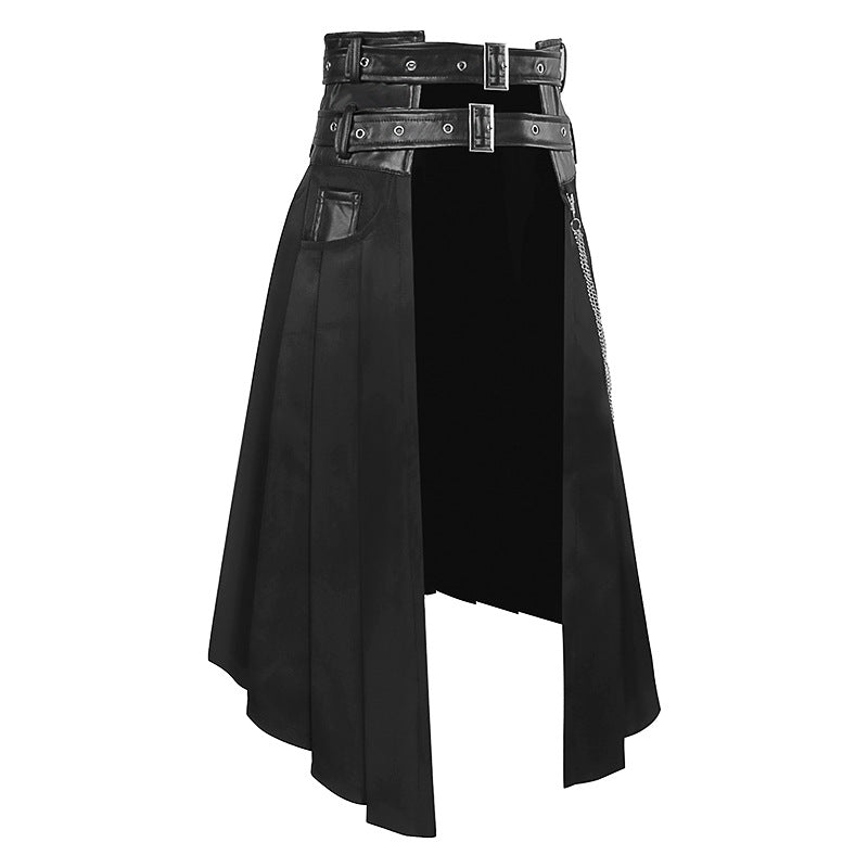 Men's Gothic Steampunk Pleated Kilt with Leather Belt - Image 16