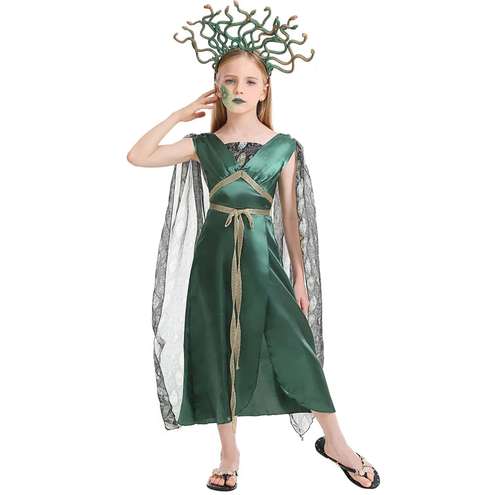 Serpentine Print Gorgon Dress with Cape for Halloween - Image 9